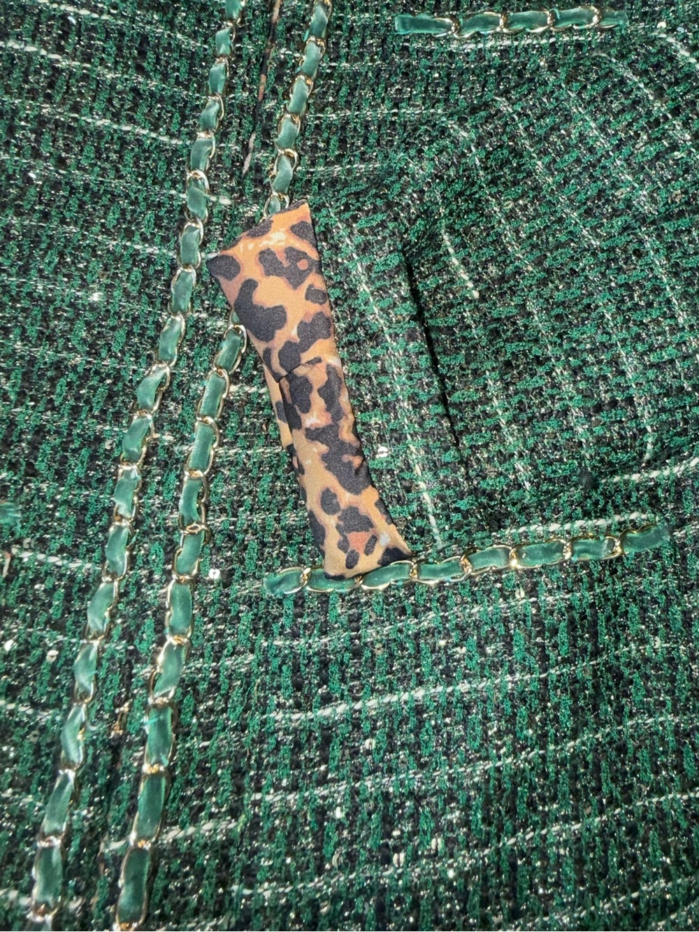 Boston Proper Size 10 Emerald Green Tweed Chain Detail Sequin Jacket Blazer - Picture 9 of 15